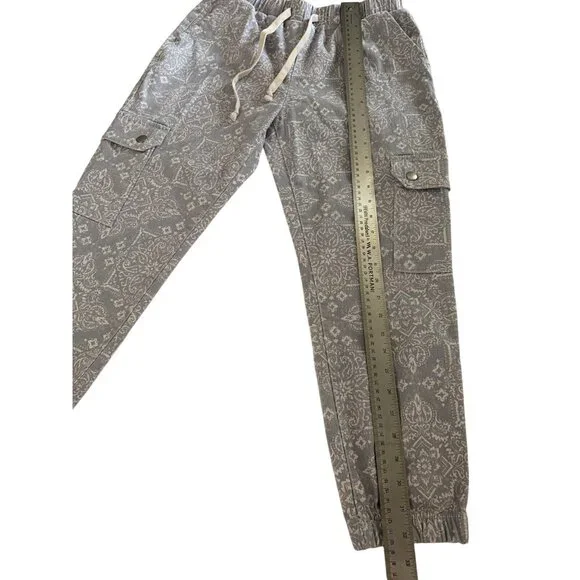 Light Bluish Gray Paisley Cargo Jogger Pants With Elastic Waist & Drawstring - Picture 6 of 9